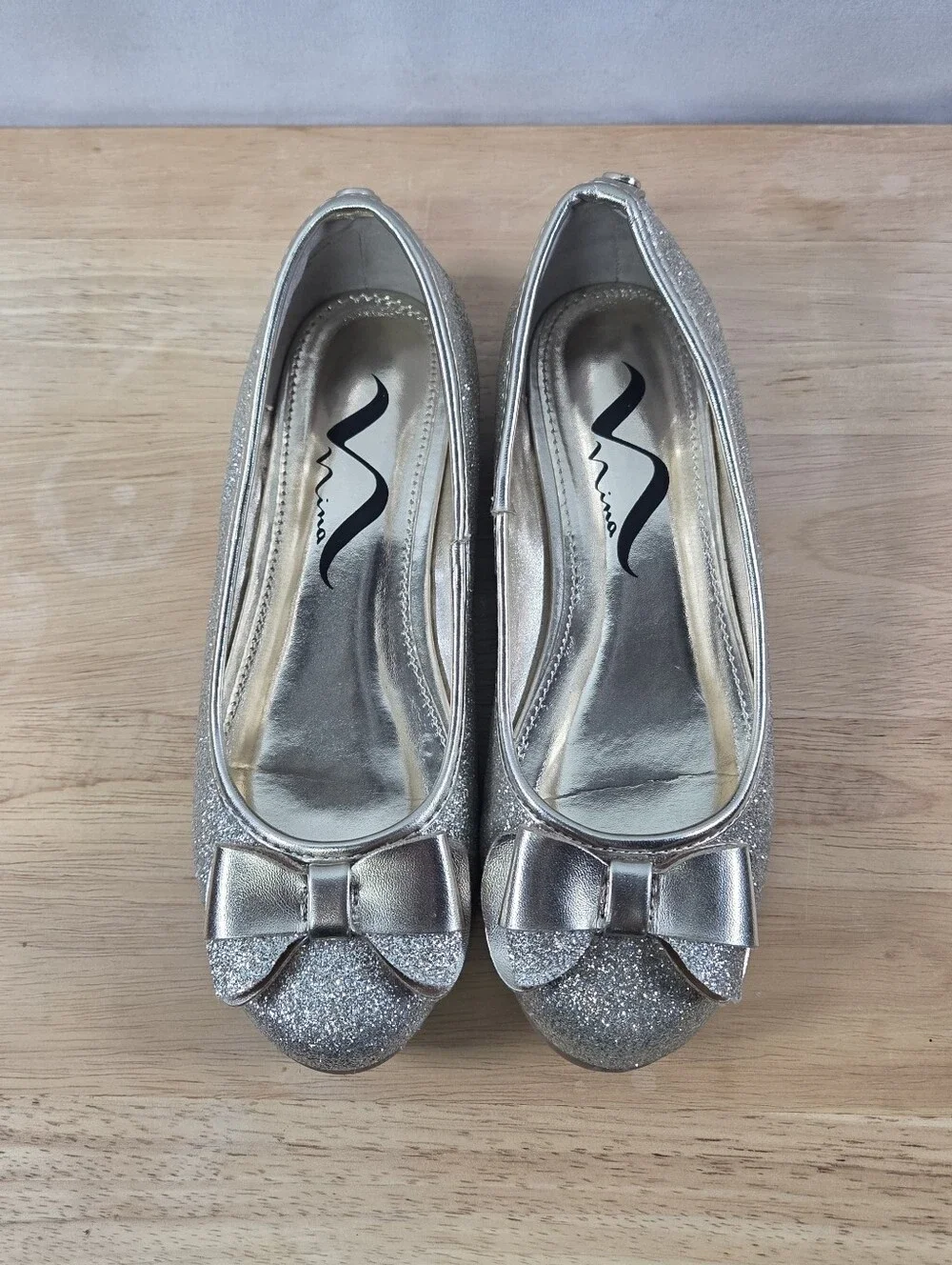 Nina Ballet Flats Size 1 Girls Glitter Bow